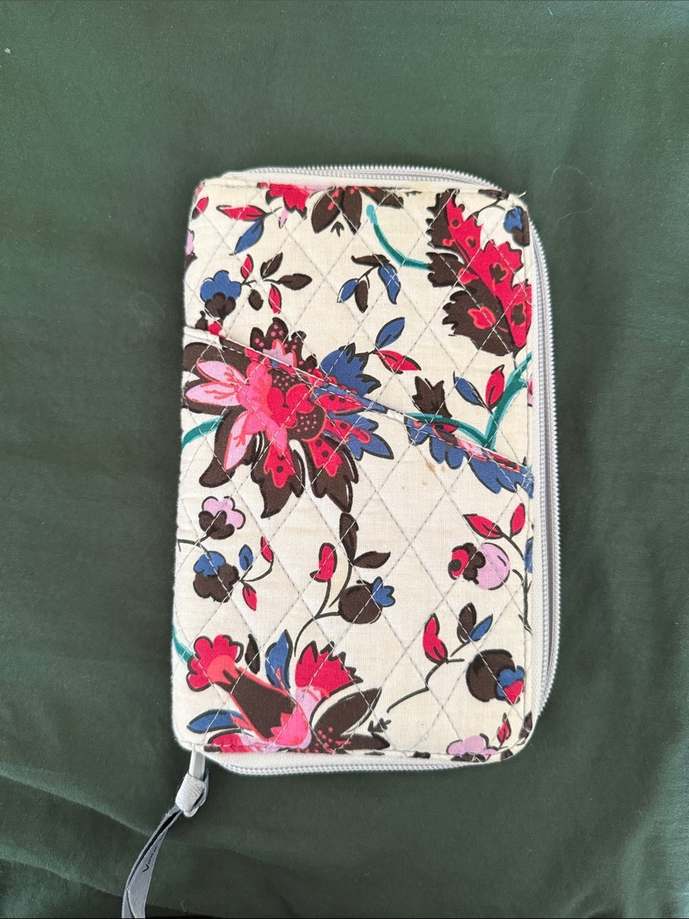 Vera Bradley Quilted Floral Zip Wallet in Cream, Pink, Blue, Brown
